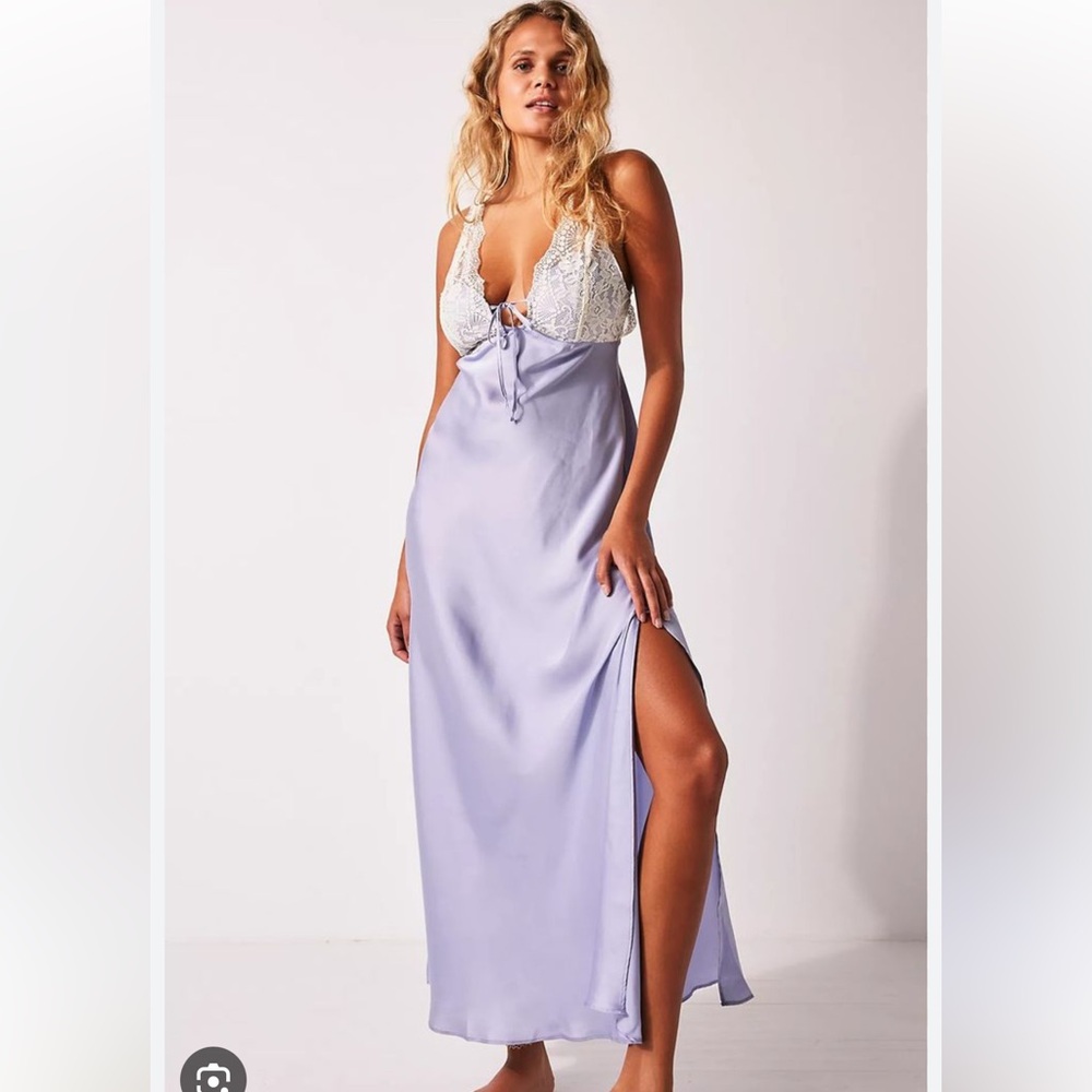 Free People Countryside Lace Satin Maxi Slip Dress L